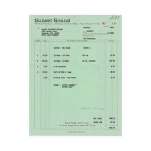 Load image into Gallery viewer, Van Halen "ERUPTION" (Mix) Work Order from Sunset Sound Recorders