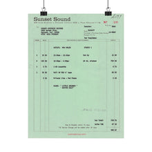 Load image into Gallery viewer, Van Halen "ERUPTION" (Mix) Work Order from Sunset Sound Recorders