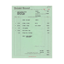 Load image into Gallery viewer, Van Halen "ERUPTION" (Mix) Work Order from Sunset Sound Recorders