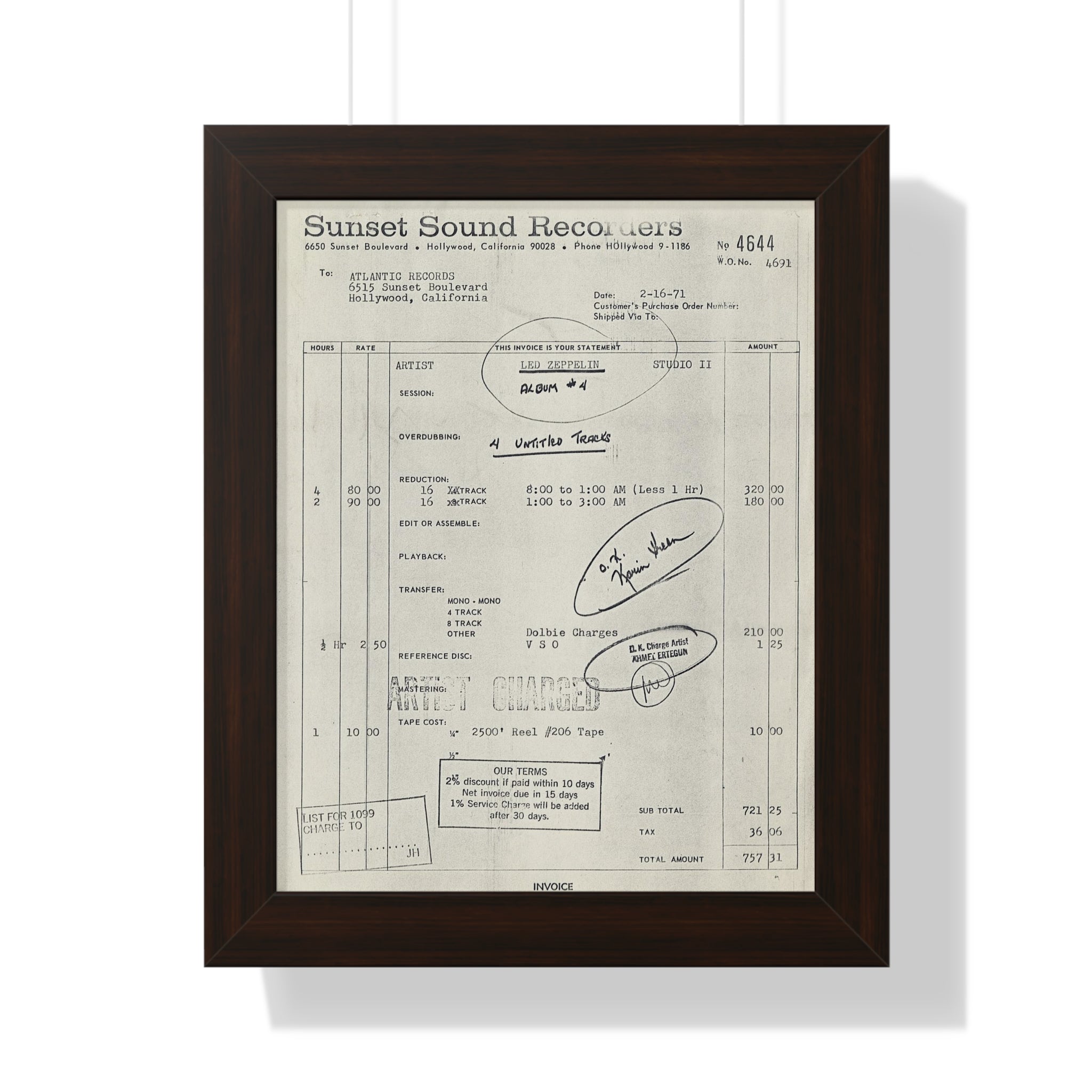 Led Zeppelin Work Order Sunset Sound – Sunset Sound Merchandise